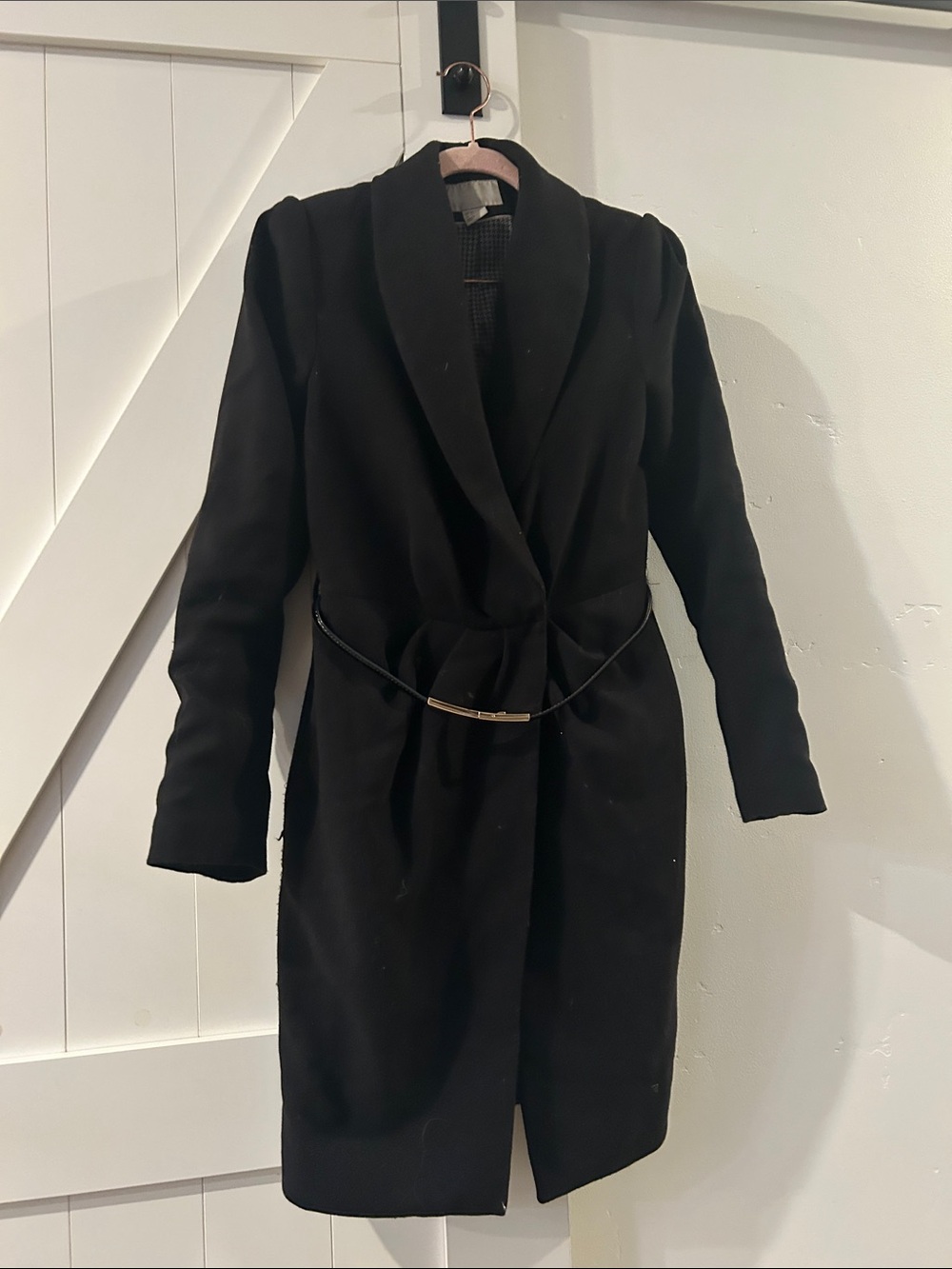 H&M Black Long Blazer Coat with gold clasp belt